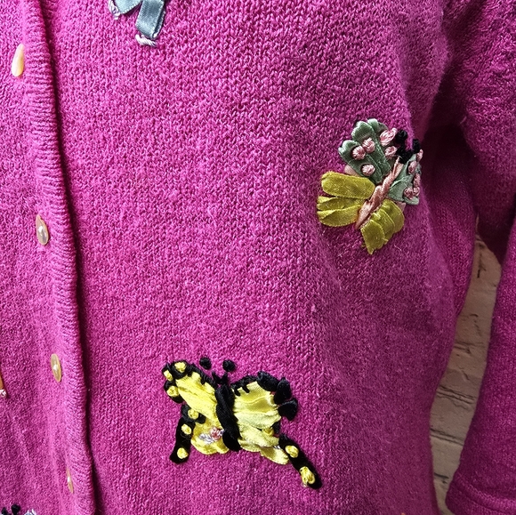 Vintage BellePointe Cardigan Sweater With Butterfly Ribbon Appliques - Small - Picture 2 of 7